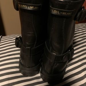 Prada Lug Sole Black Leather Ankle Boots Size 40